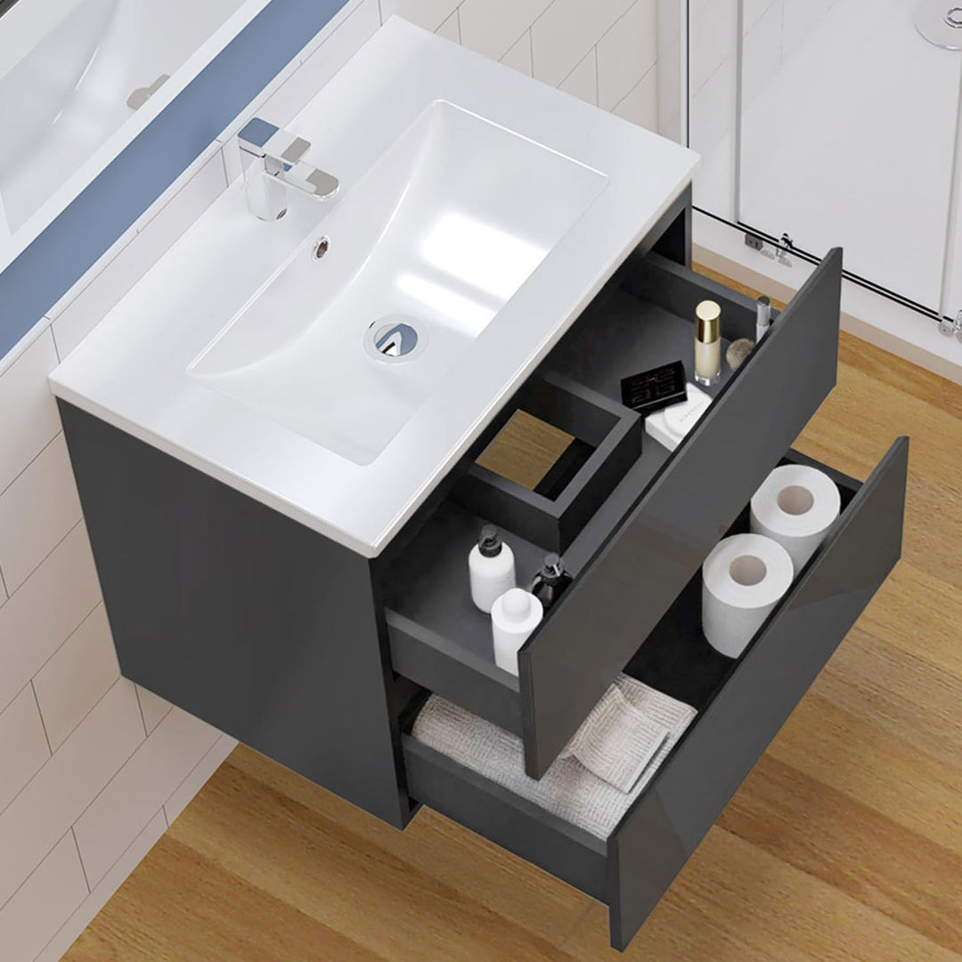 Aica Sanitär Waschtisch mit Unterschrank 60cm Alast Badmöbel Set Hochglanz Anthrazit Waschbecken Dic