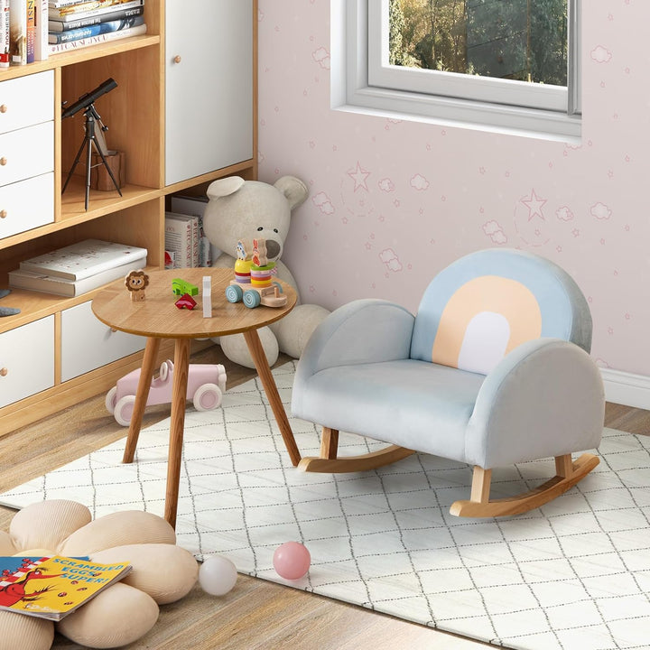 DREAMADE Kindersessel, Kindersofa aus Veloursstoff mit Rückenlehne, massiven Holzfüssen & Kippsicher