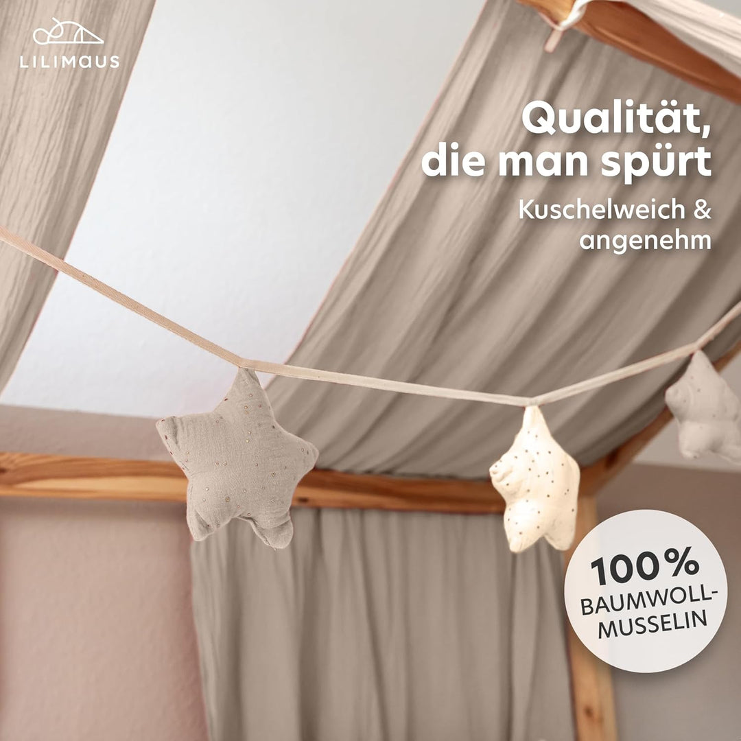 LILIMAUS Sternen Wimpelkette Stoff - Mit Goldapplikation in 12 Farben - 100% Baumwolle Handmade - Mu