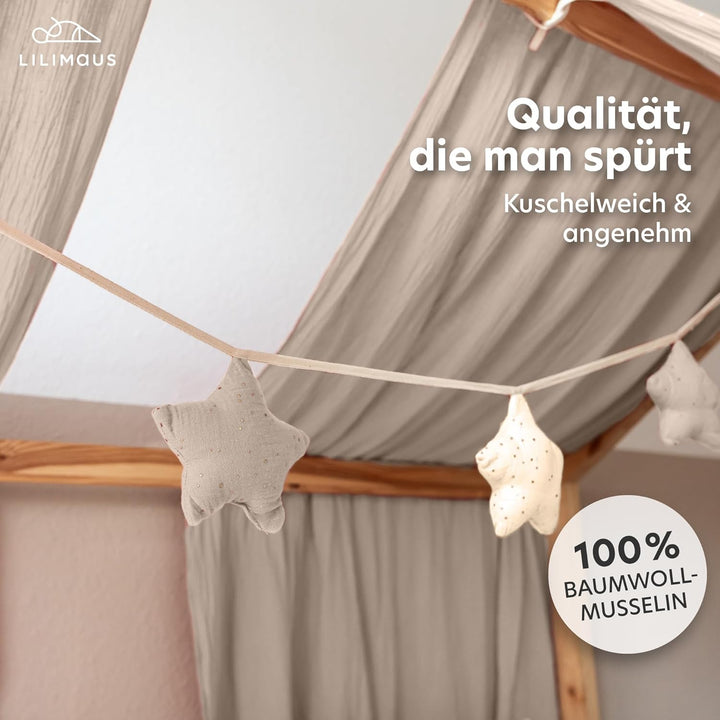 LILIMAUS Sternen Wimpelkette Stoff - Mit Goldapplikation in 12 Farben - 100% Baumwolle Handmade - Mu