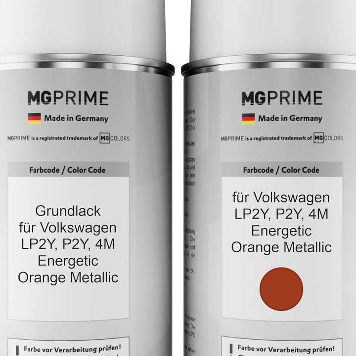 MG PRIME Autolack Sprühdosen Set für Volkswagen VW LP2Y / P2Y / 4M Energetic Orange Metallic Grundla