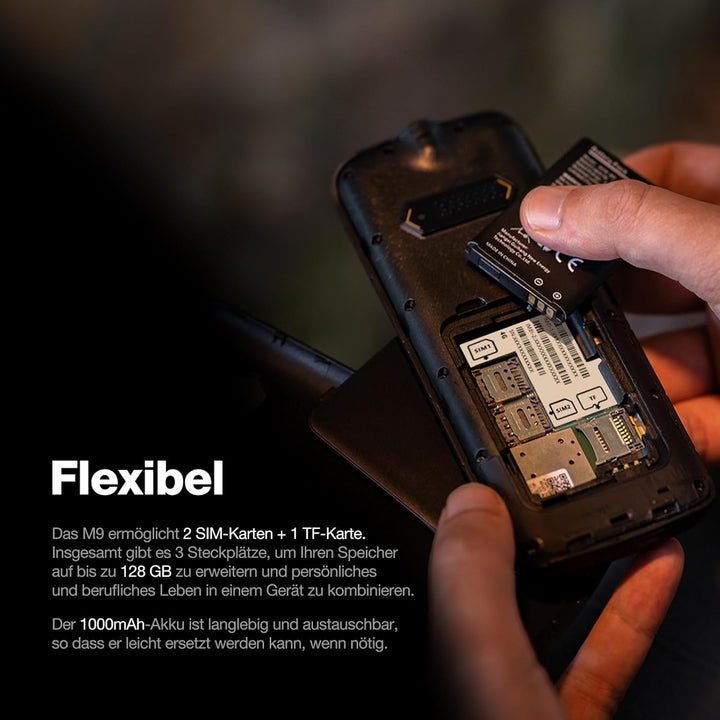 AGM M9 Handy ohne Vertrag, 2.4 Zoll Farbdisplay,Robust, Batterie 1000 mAh,(IP68),Stossfest,Baustelle