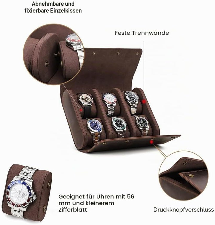 Hiram Uhrenrolle aus echtem Leder, 6 Uhren, Reiseboxen, Business-Geschenk für Männer, Reiseaufbewahr