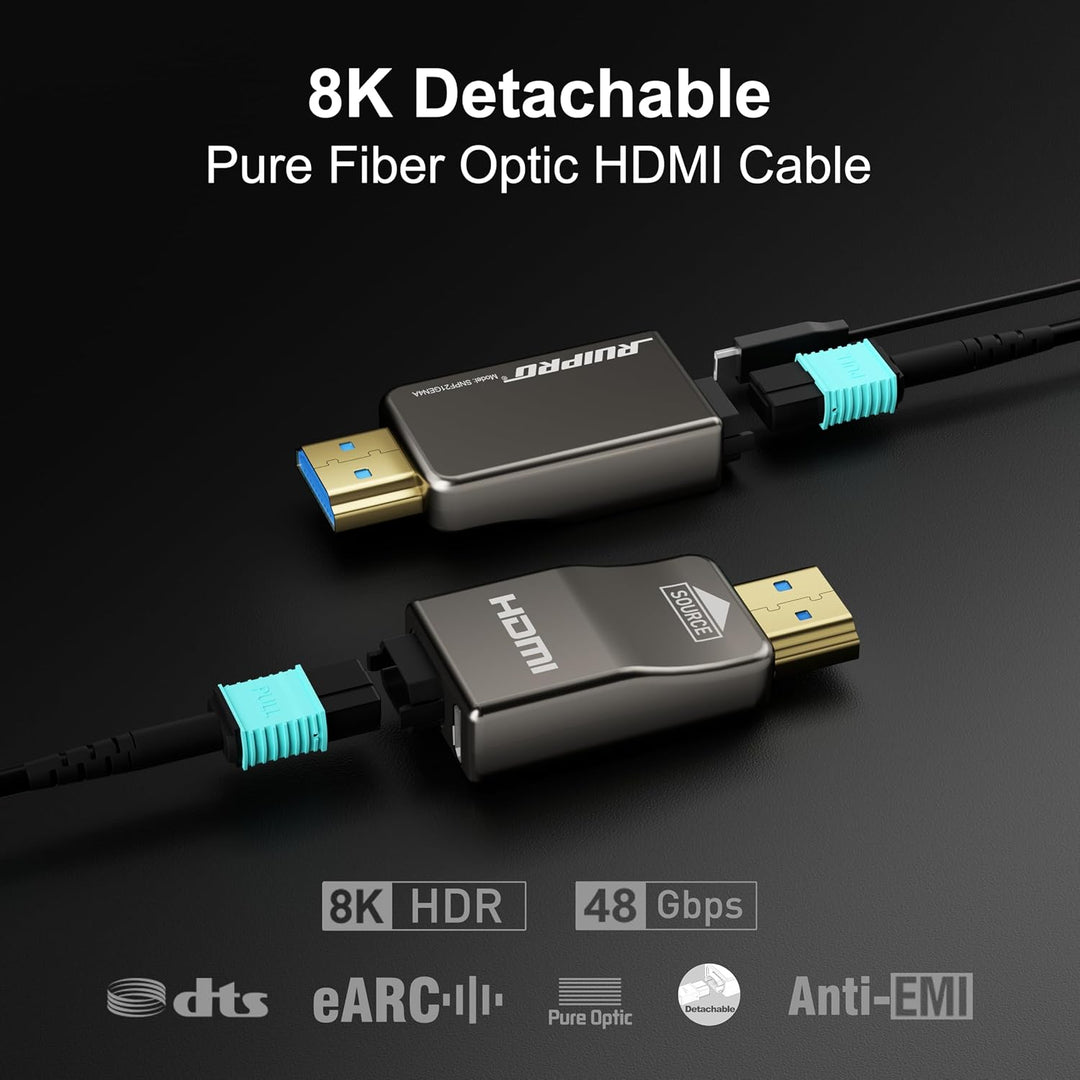 RUIPRO 8K HDMI 2.1 Kabel mit abnehmbarem Stecker aus reiner Glasfaser, 5 m, armiert, Ultra High Spee