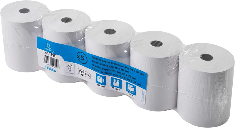 Exacompta 44819E 50er Pack Thermopapierrollen 1-lagig, Breite: 80mm, Länge 70m, Durchmesser Kern: 12