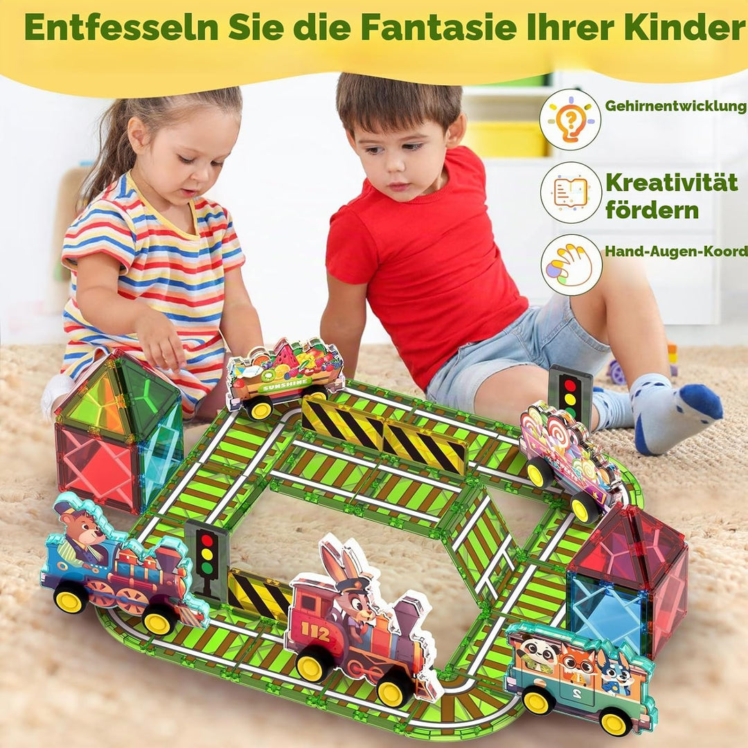 Oriate Rolling Auto Spielzeug Set Magnetische Bausteine, Magnetbausteine Toy für Magnete Kinder, Mag