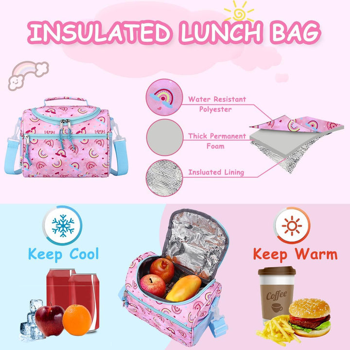 RAVUO Lunchtasche für Kinder, Niedlich Isoliert Lunch Tasche für Mädchen Kühltasche Kindertagesstätt