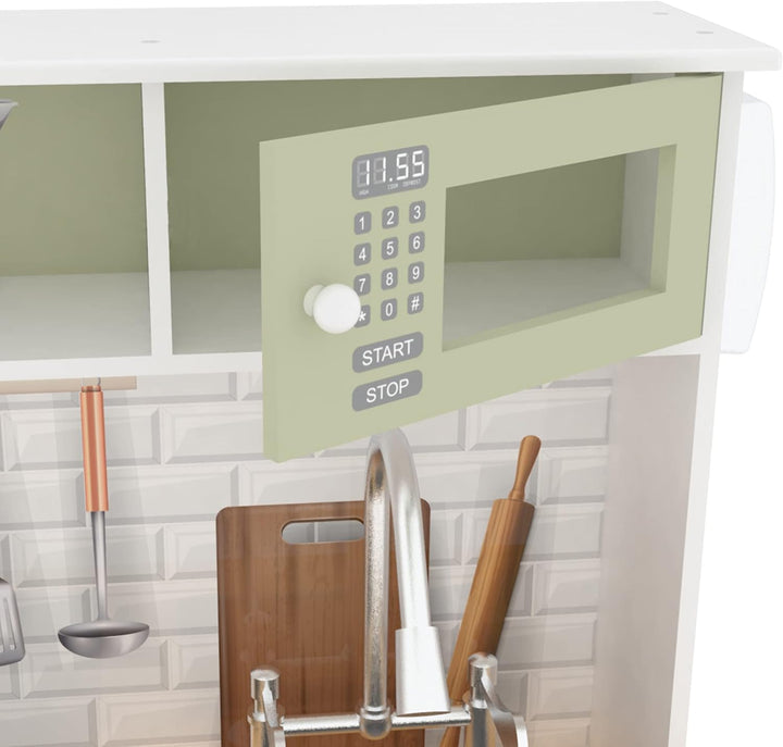 Teamson Kids Küche Für Kinder Aus Holz Little Chef Boston mit Interaktiven Funktionen &amp; 9 Kochzubehö