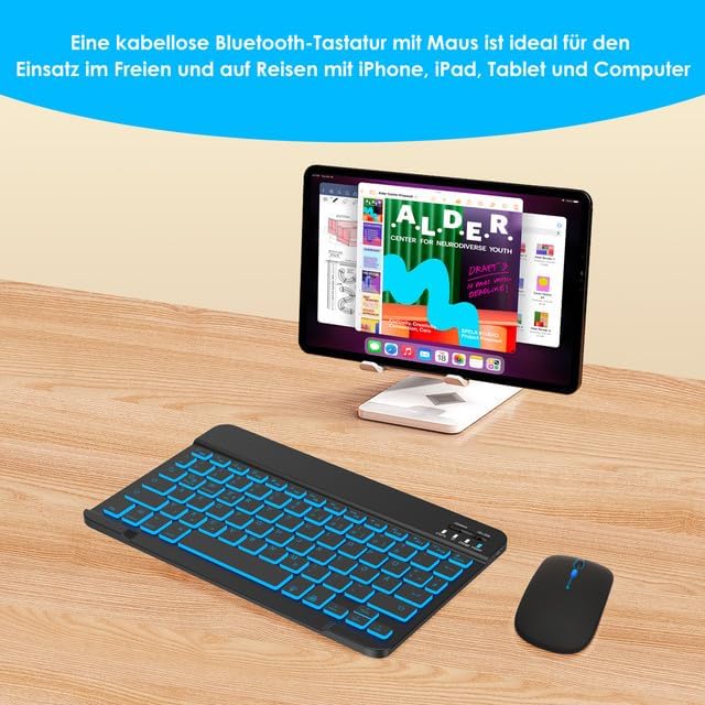 SOPPY Bluetooth Tastatur & Maus mit Hintergrundbeleuchtung,Tragbare wiederaufladbare kabellose Tasta