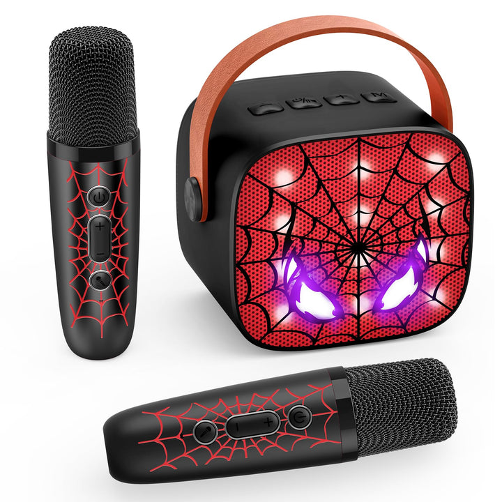 Braxel Karaoke Anlage Set mit 2 Bluetooth Mikrofonen Kinder, Spider Kinder Weihnachten Geschenk Jung