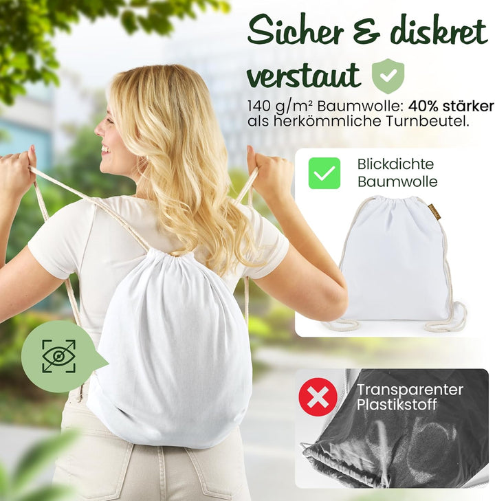 Baumwoll 10er Set Weisser Turnbeutel Sportbeutel Zuziehbeutel Gymsack Sack Jute Schule Rucksack, Wei