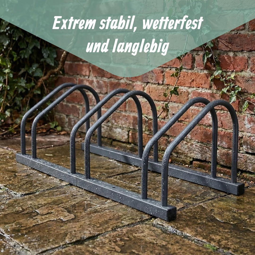 Relaxdays Fahrradständer Boden &amp; Wandmontage, 4 Räder, bis 65 mm Reifenbreite, Garage, Reihenparker,