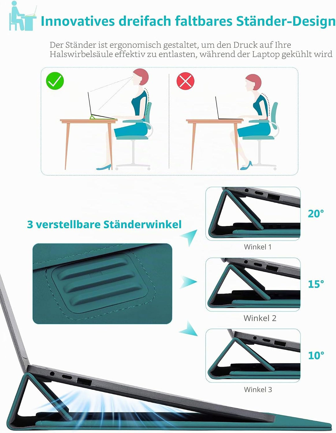 HYZUO 13 Zoll Laptop Hülle Tasche mit Einstellbarer Ständer für MacBook Air 13 M5 A3449 M4 M3 M2 M1