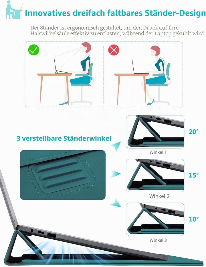 HYZUO 13 Zoll Laptop Hülle Tasche mit Einstellbarer Ständer für MacBook Air 13 M5 A3449 M4 M3 M2 M1