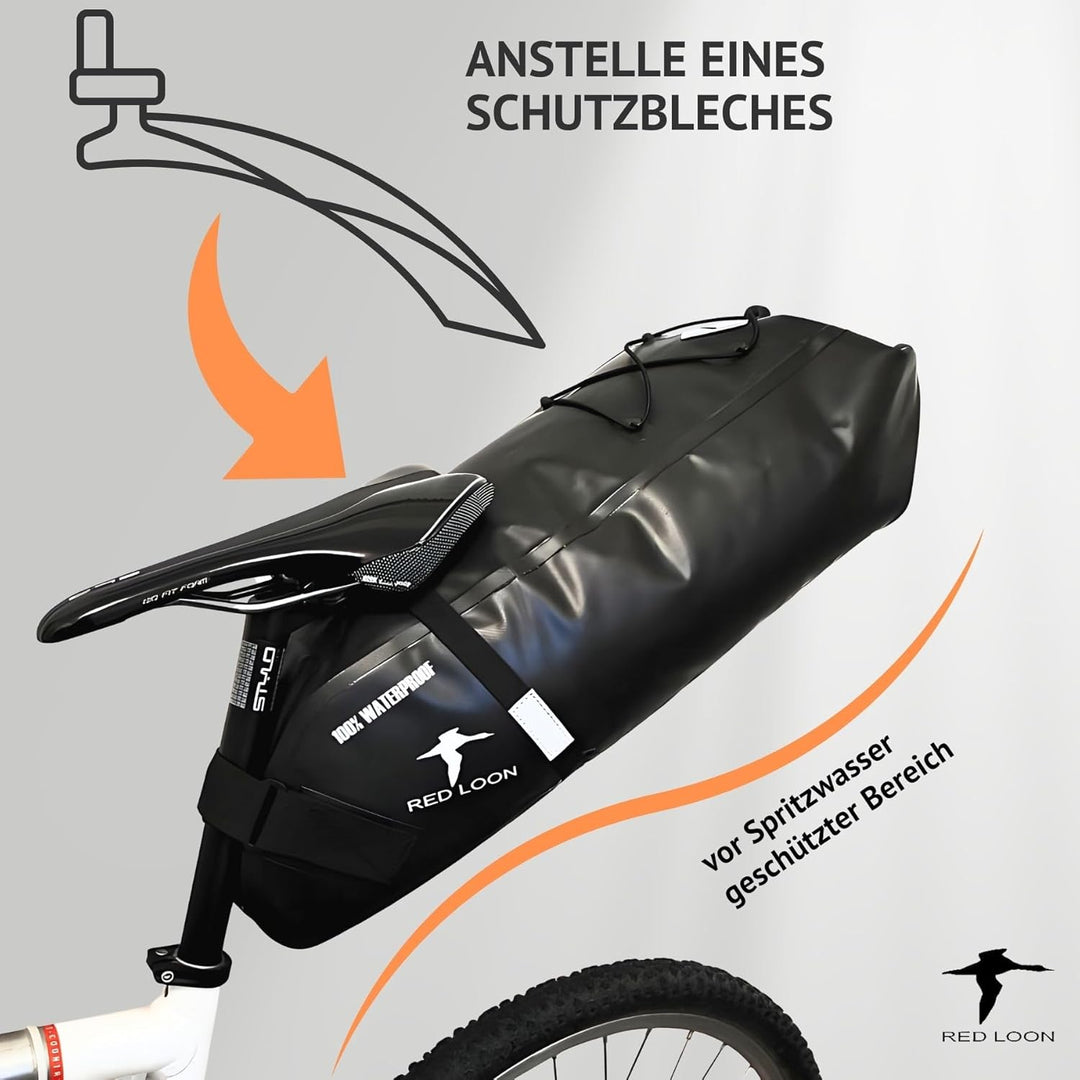 Red Loon Fahrrad Satteltasche Fahrradsitz Tasche Backloader Bike Packing - schwarz 15Ltr - wasserdic