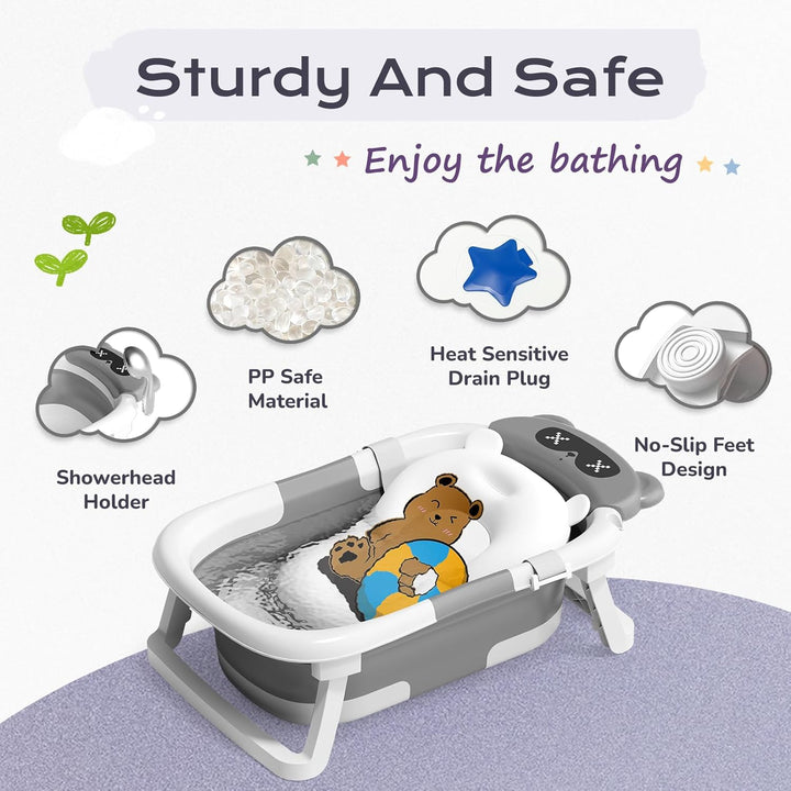 COOSEYA Baby Badewanne für 0-18 Monate, Faltbare Babybadewanne mit Weichem Polster und Temperaturemp
