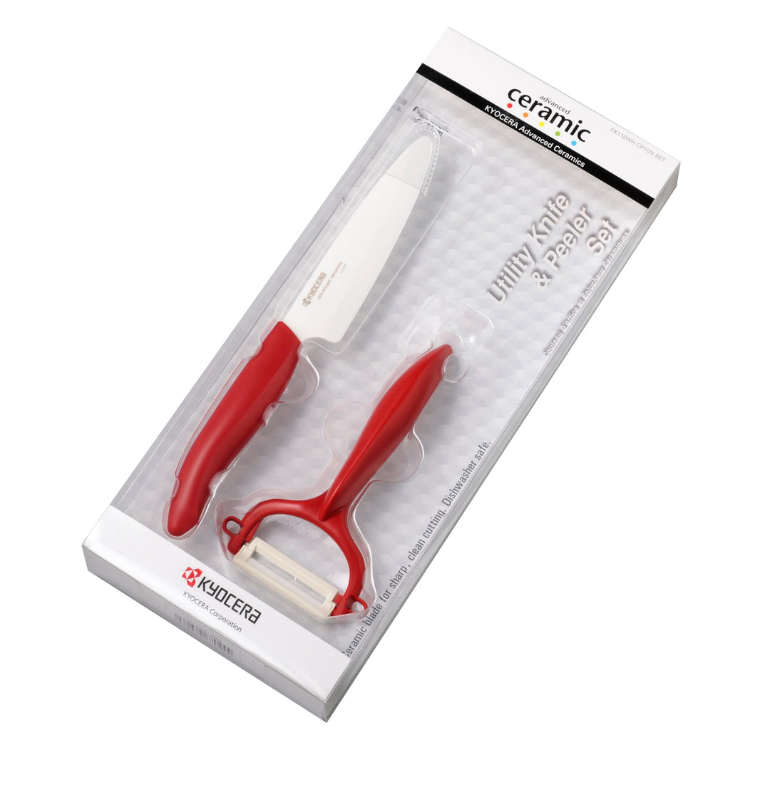 Kyocera GEN Colour Starterset, Obst-/Gemüsemesser (Klinge 11 cm) mit Schäler, roter Griff Rot Starte