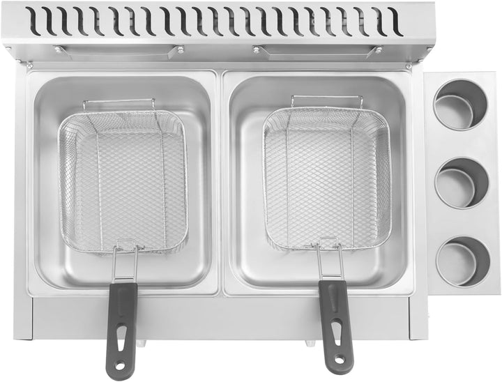 Gewerbliche Gas-Fritteuse 2 Becken je 6L, 430 Edelstahl Tischfriteuse 50-380°C, Flüssiggas Frittierg