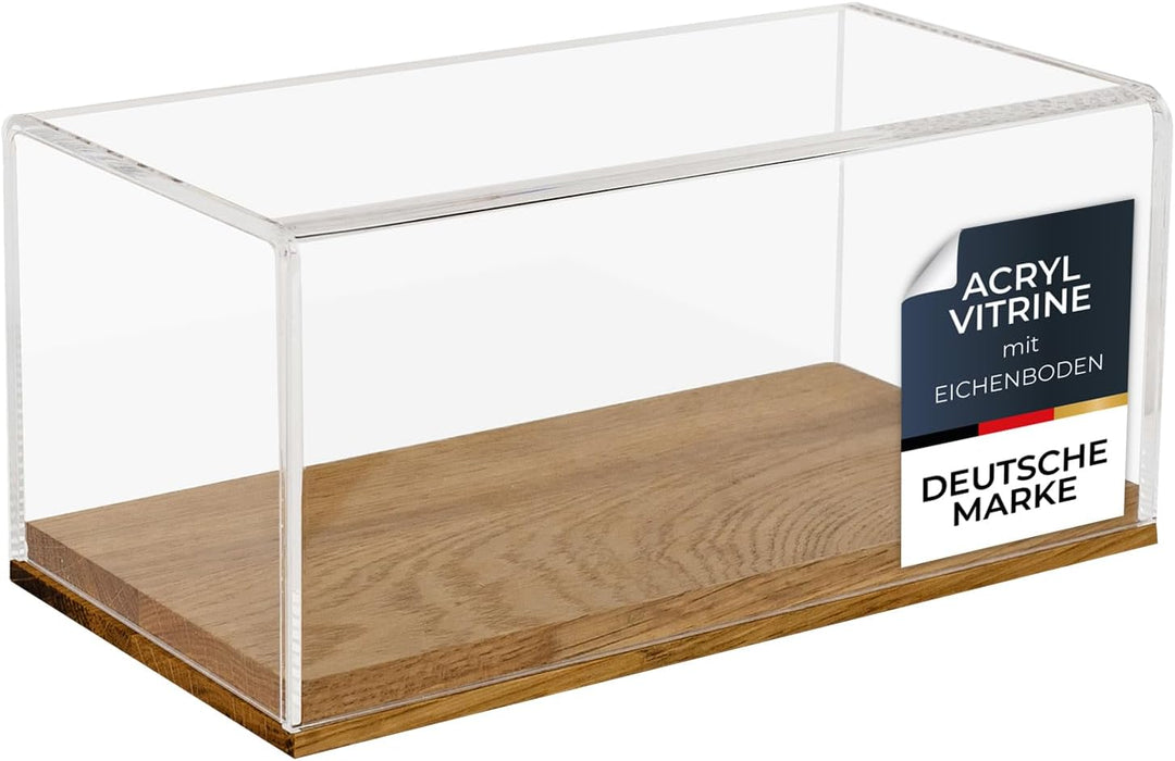 HMF 46871 Acryl Vitrine / Schaukasten mit Holzsockel für Modellautos | 24 x 12 x 11 cm | Transparent