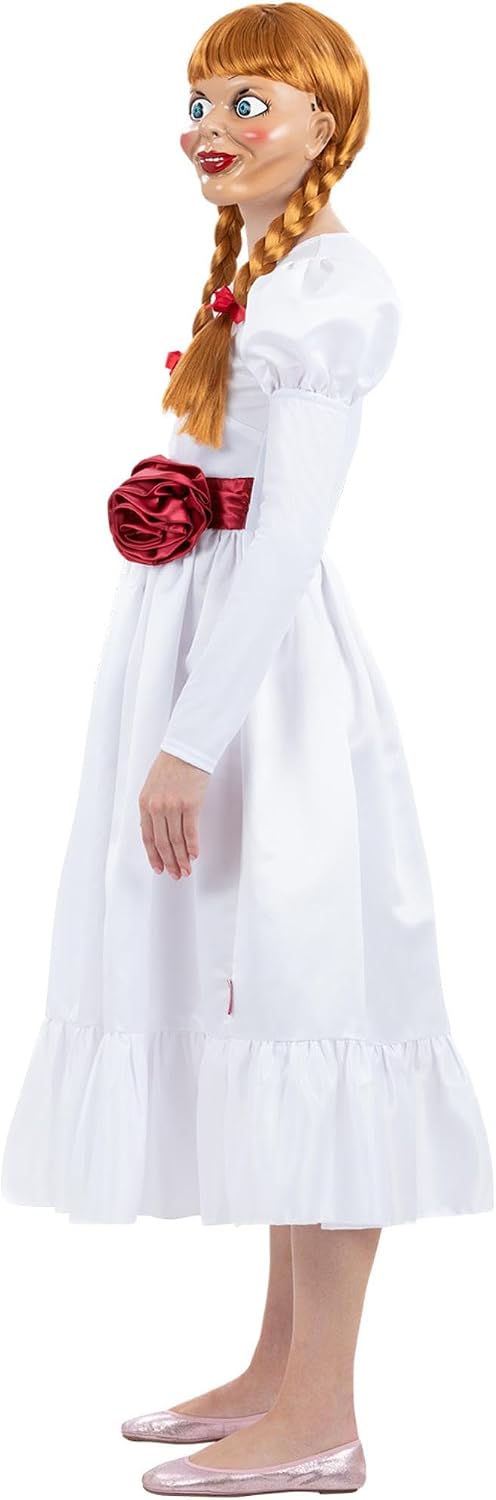 Smiffys Annabelle Kostüm für Erwachsene, Haunting White Dress with Flower Belt, Officially Licensed