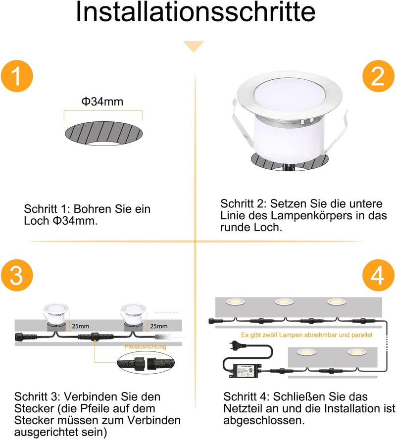 INDARUN 6er Set Warmweiss LED Bodeneinbauleuchten Aussen Ø45mm Terrasse Einbaustrahler IP67 Wasserdi