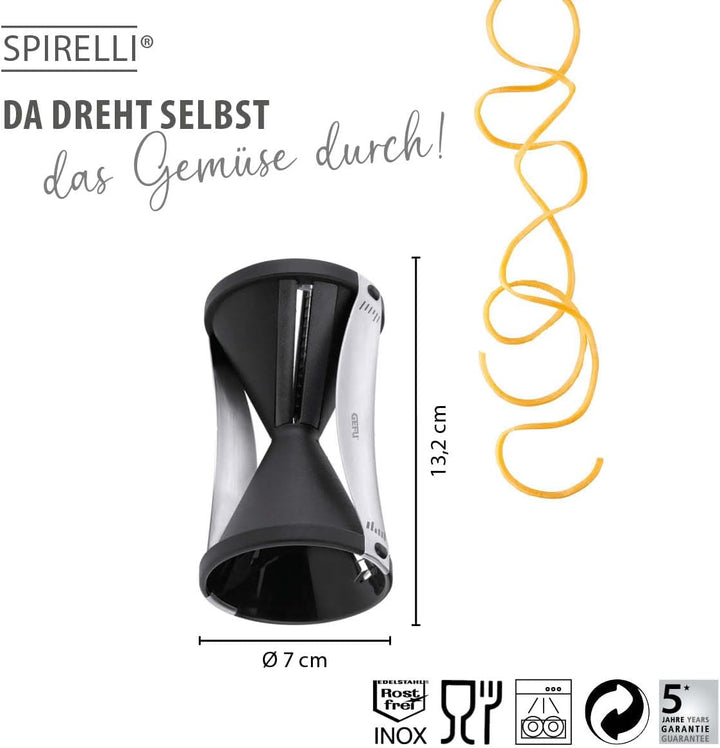 Küchenhelfer Set: GEFU Spiralschneider SPIRELLI & Küchenpinzette SOCO - Spiral-Gemüseschneider für d