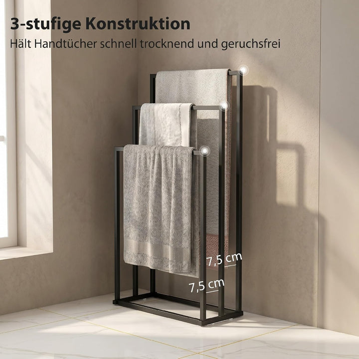 HOMCOM Handtuchhalter Stehend Handtuchständer mit 3 Stangen, Handtuchleiter aus Stahl, Badetuchhalte