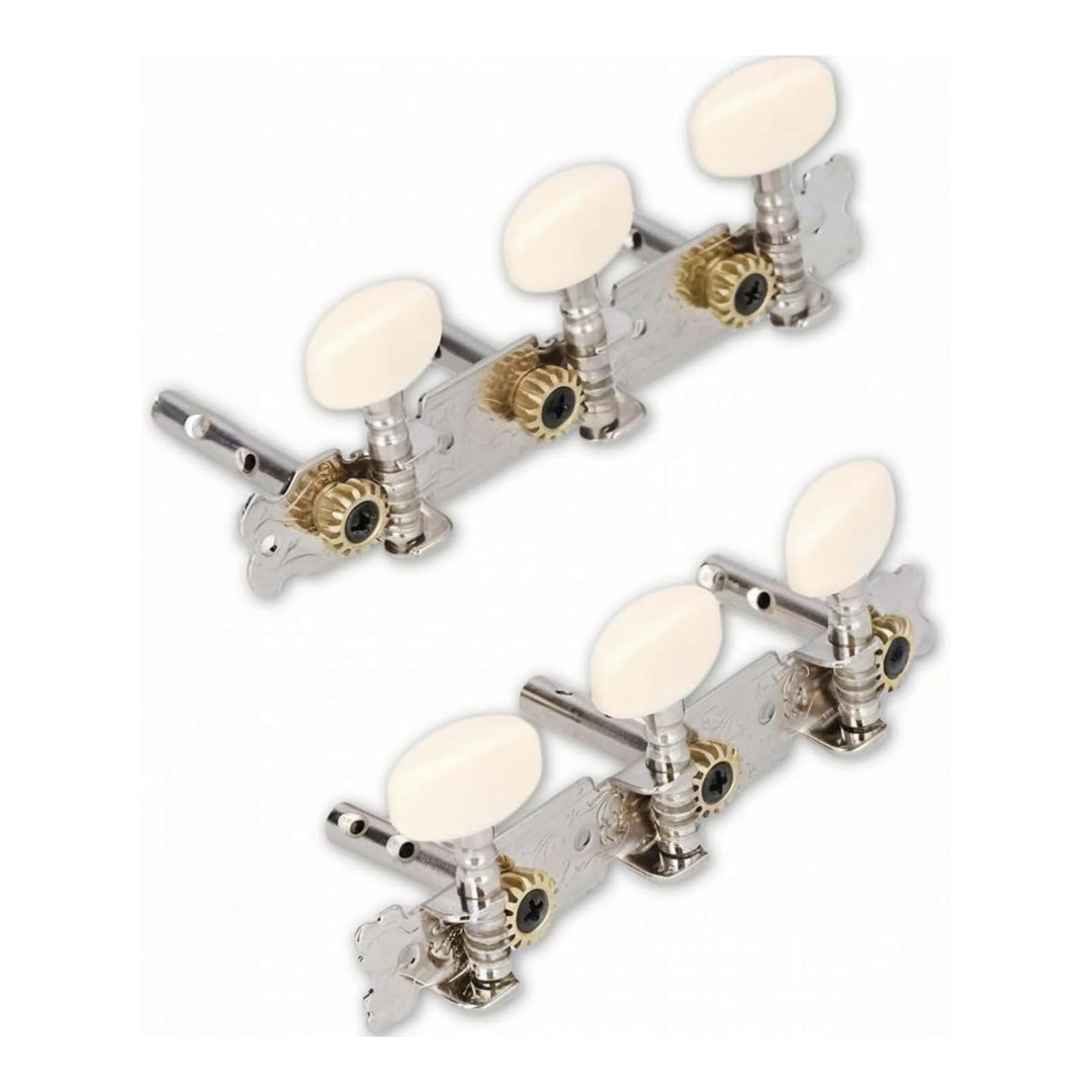 Gitarren-Stimmwirbel 3L+3R, Mechaniken für akustische Gitarren mit Doppelloch Befestigung, Chrom & W