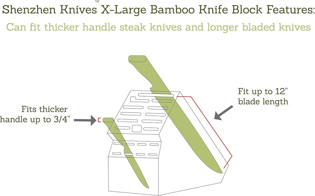 Shenzhen Knives Universal-Messerblock mit 20 breiten Schlitzen: in X-Large Bambusholz-Messerblock oh