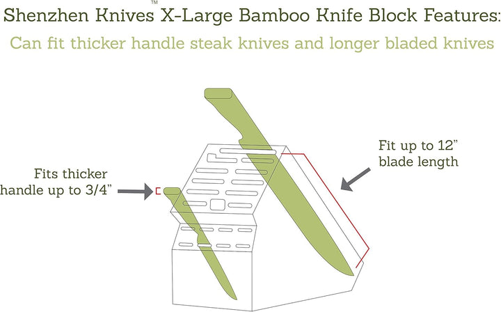 Shenzhen Knives Universal-Messerblock mit 20 breiten Schlitzen: in X-Large Bambusholz-Messerblock oh