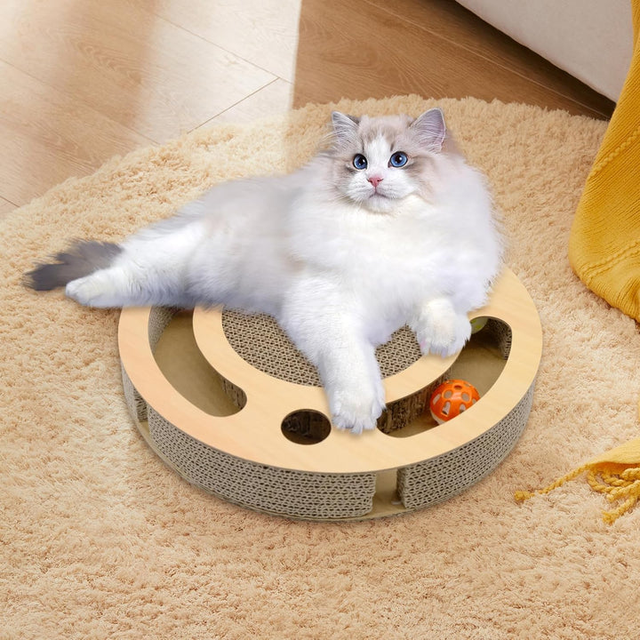 Kratzpappe für Katzen, 2-in-1 Kratzbrett mit Klingelballs, interaktives Katzenspielzeug, stabiles Kr