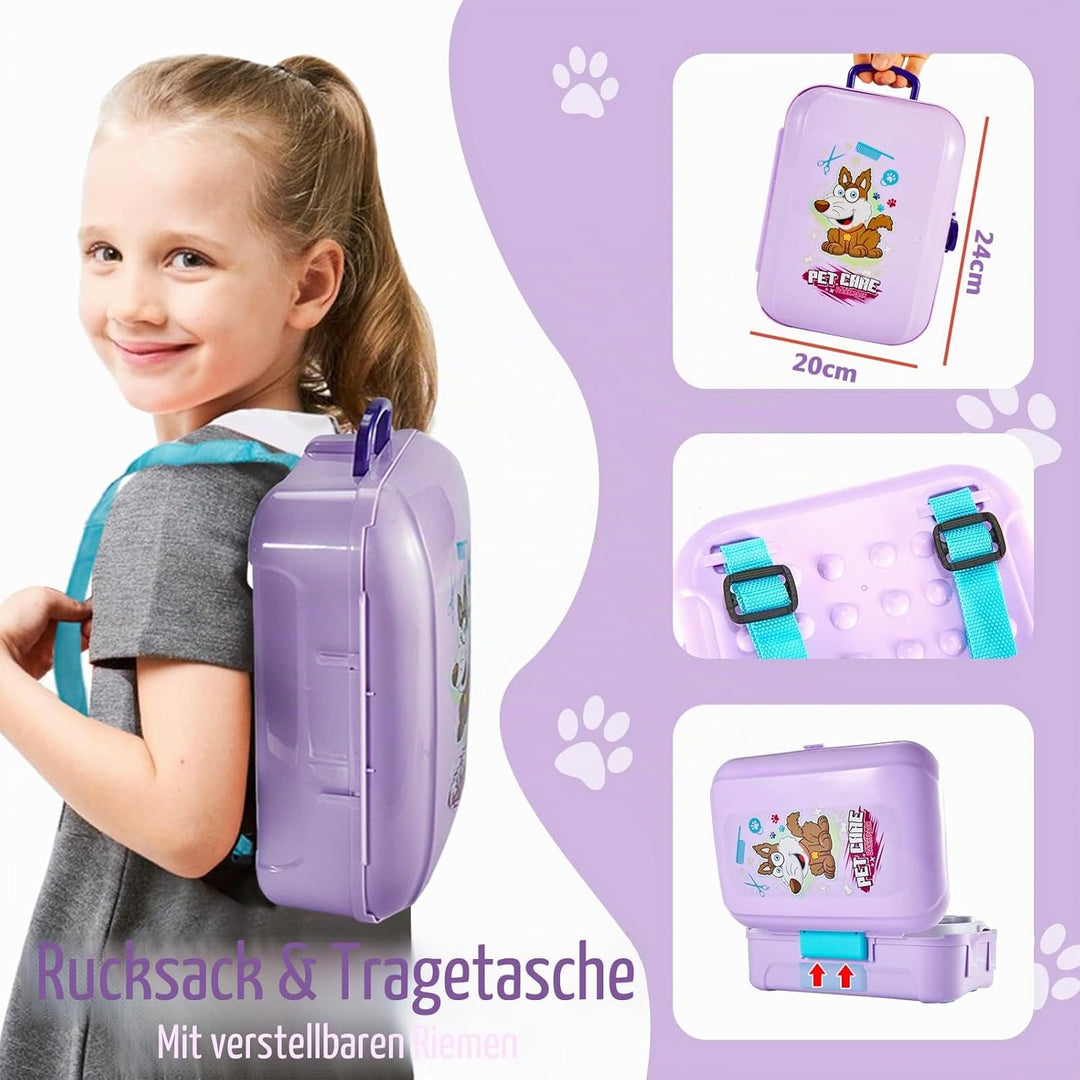 HERSITY Tierarztkoffer Kinder Hunde Kinderspielzeug, Hundesalon Spielzeug Rollenspiel, Tierarzt Spie