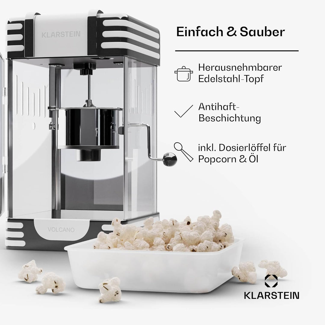 Klarstein Popcornmaschine Klein, Popcornmaschine für Süsses &amp; Salziges Popcorn, 300W Popcorn Maker,