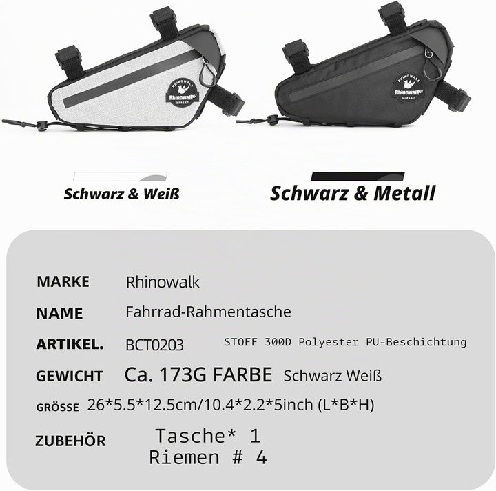 Rhinowalk Fahrrad-Rahmentasche Dreieck – wasserdichte 1L Rahmentasche mit Kabelausgang &amp; Pumpenhalte