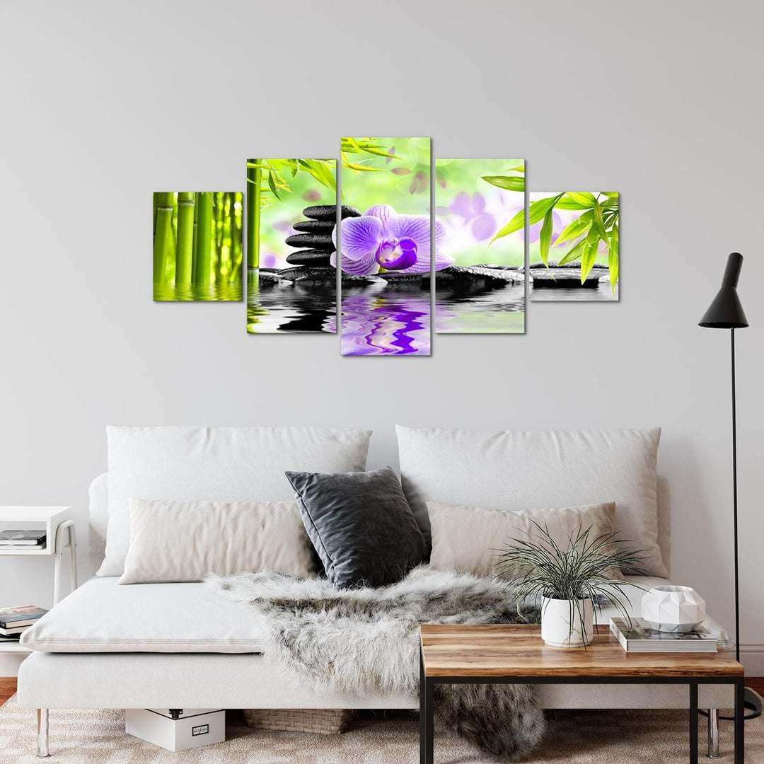 Runa Art Wandbilder Orchidee Feng Shui 5 Teilig Bild auf Vlies Leinwand Deko Wohnzimmer Schlafzimmer