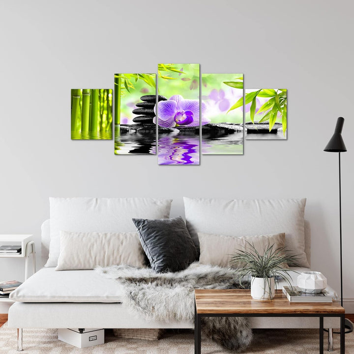 Runa Art Wandbilder Orchidee Feng Shui 5 Teilig Bild auf Vlies Leinwand Deko Wohnzimmer Schlafzimmer