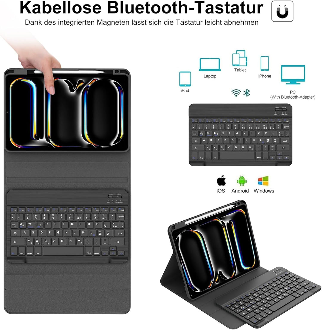 IVEOPPE Tastatur für iPad pro 11" 2024 (M4), Hülle mit Tastatur für iPad Pro 5. Generation, Magnetis