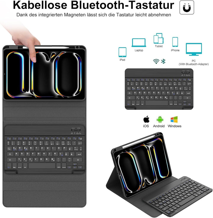 IVEOPPE Tastatur für iPad pro 11" 2024 (M4), Hülle mit Tastatur für iPad Pro 5. Generation, Magnetis