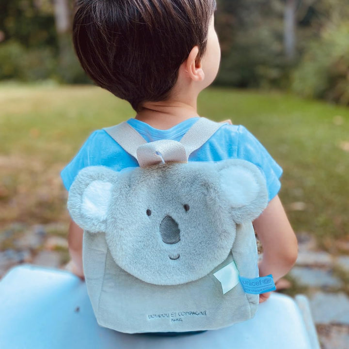 Doudou et Compagnie - Unicef Kollektion – Rucksack Plüsch Koala Grau – 20 x 20 x 10 cm – ideales Ges