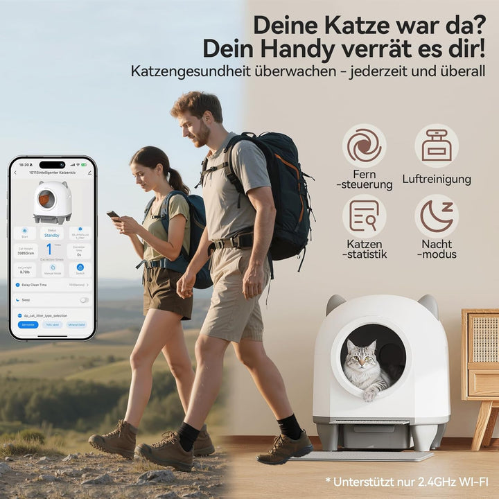 Devoko Katzenklo Selbstreinigend,Niedliche Katzenohren,Automatische Katzentoilette XXL,Fernsteuerung