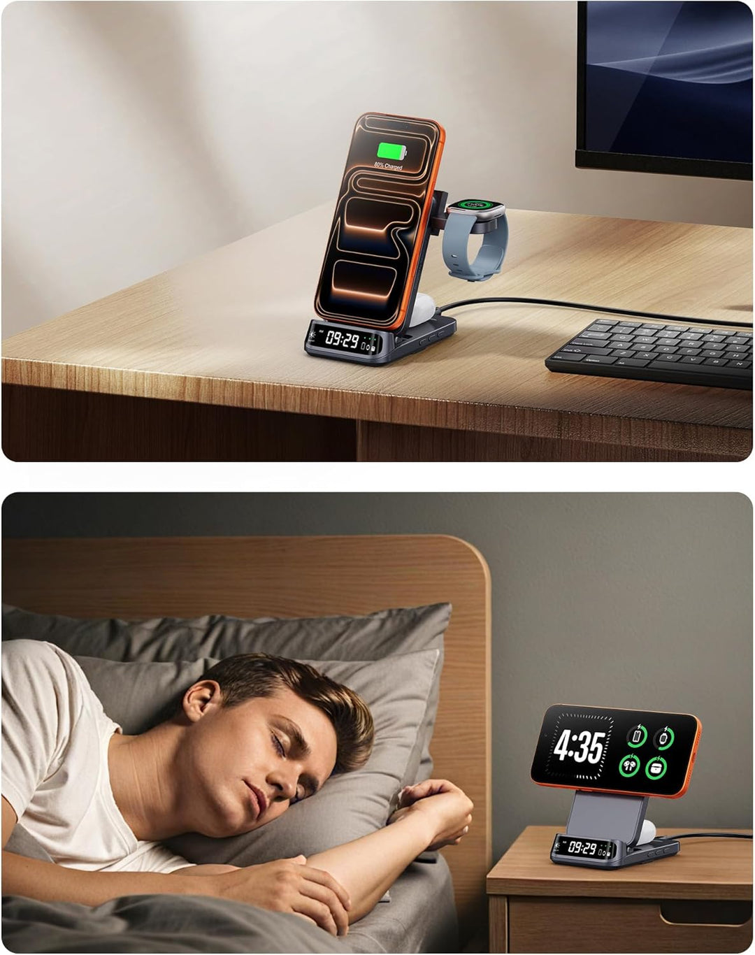 SwanScout Magsafe Ladestation für Fitbit Versa 4/3/Sense 2/1/Ace LTE, 3-in-1 Kabellose Ladegerät für