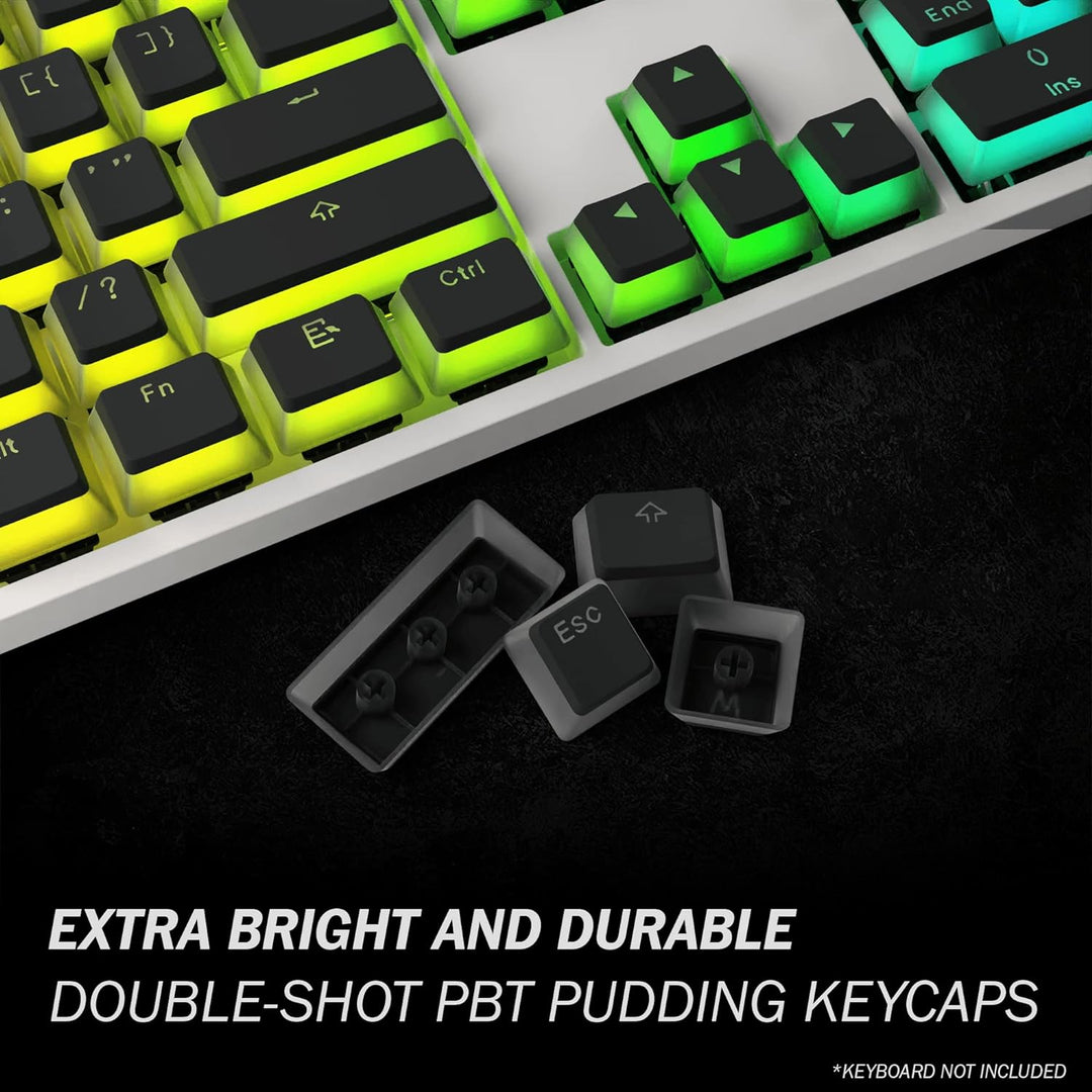 HK Gaming 108 Double Shot PBT Pudding Keycaps Keyset for Mechanical Gaming Keyboard MX Switches (Bla