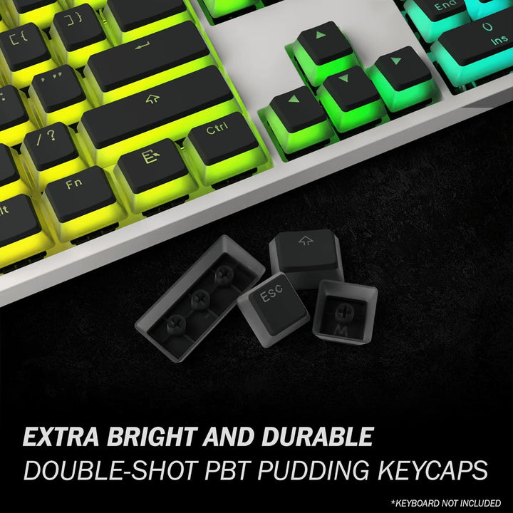 HK Gaming 108 Double Shot PBT Pudding Keycaps Keyset for Mechanical Gaming Keyboard MX Switches (Bla