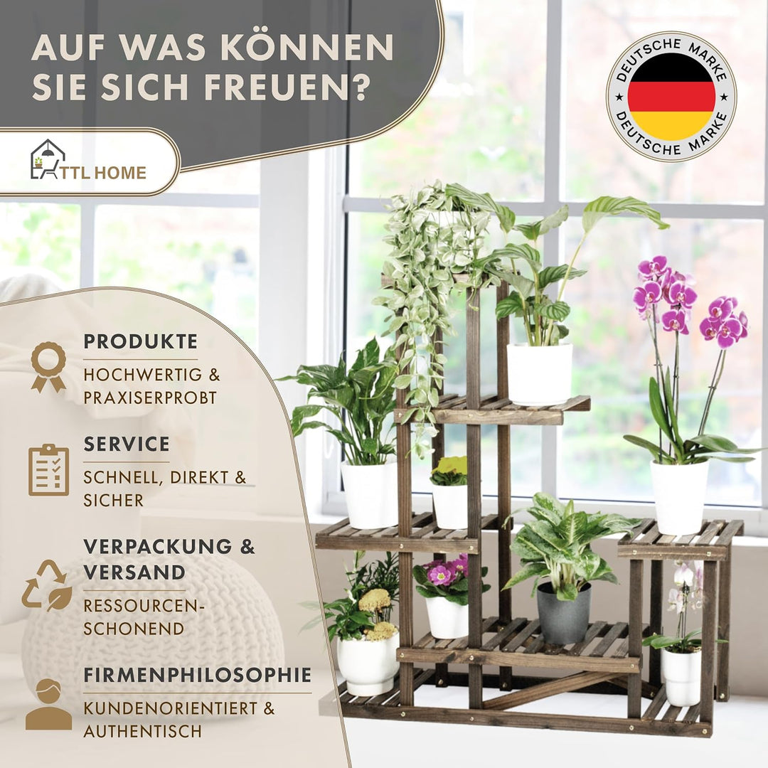 TTL HOME Pflanzenregal SKYLINE - 96 x 97 x 25 cm Natur Holz braun Pflanzentreppe Blumenbank 96cm hoc
