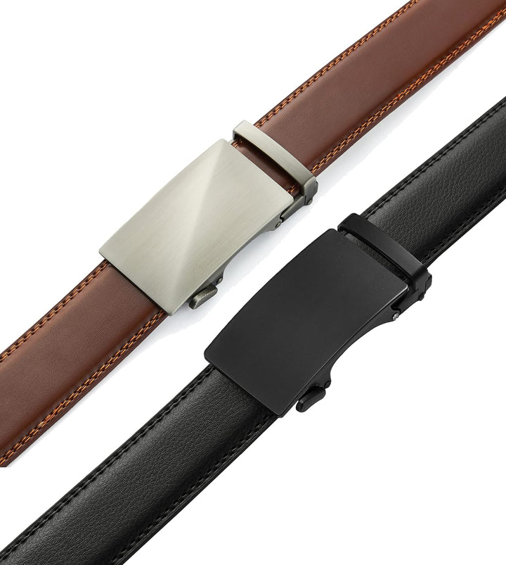 CHAOREN Gürtel Herren 2er-Pack, 35mm Automatik Ledergürtel mit Ratsche - Passgenau Zuschneidbar, Ide
