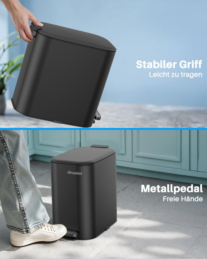 lovewind Mülleimer 20L mit Fusspedal, Schmaler Abfalleimer, Leise Schliessender Deckel, Entnehmbarer
