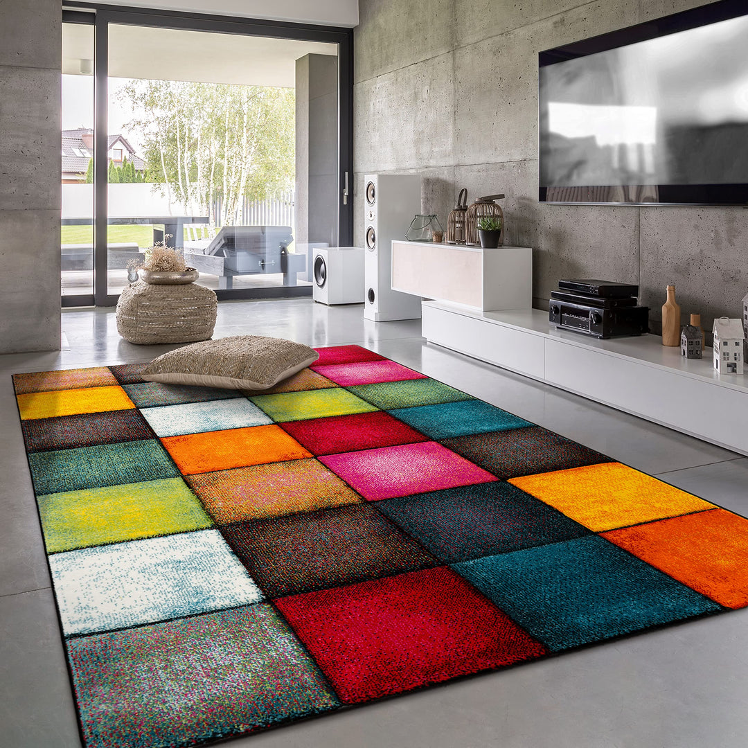 Paco Home Teppich Wohnzimmer Kinderzimmer Kurzflor Moderne 3D Optik Kariert Geometrische Muster, Grö