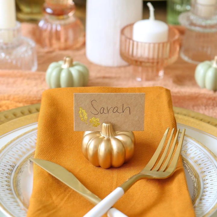 Kate Aspen Fall Decor Mini Gold Kürbis Tischkartenhalter (Set mit 6 Stück), Gedecke, perfekt für Tha