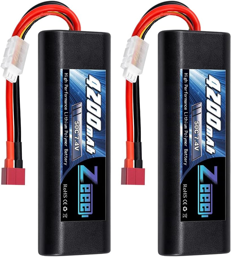 Zeee 2S Lipo Akku 7,4V 50C 4200mAh RC Akku mit Deans T Stecker für RC Car RC Truck RC Hobby(2 Packun