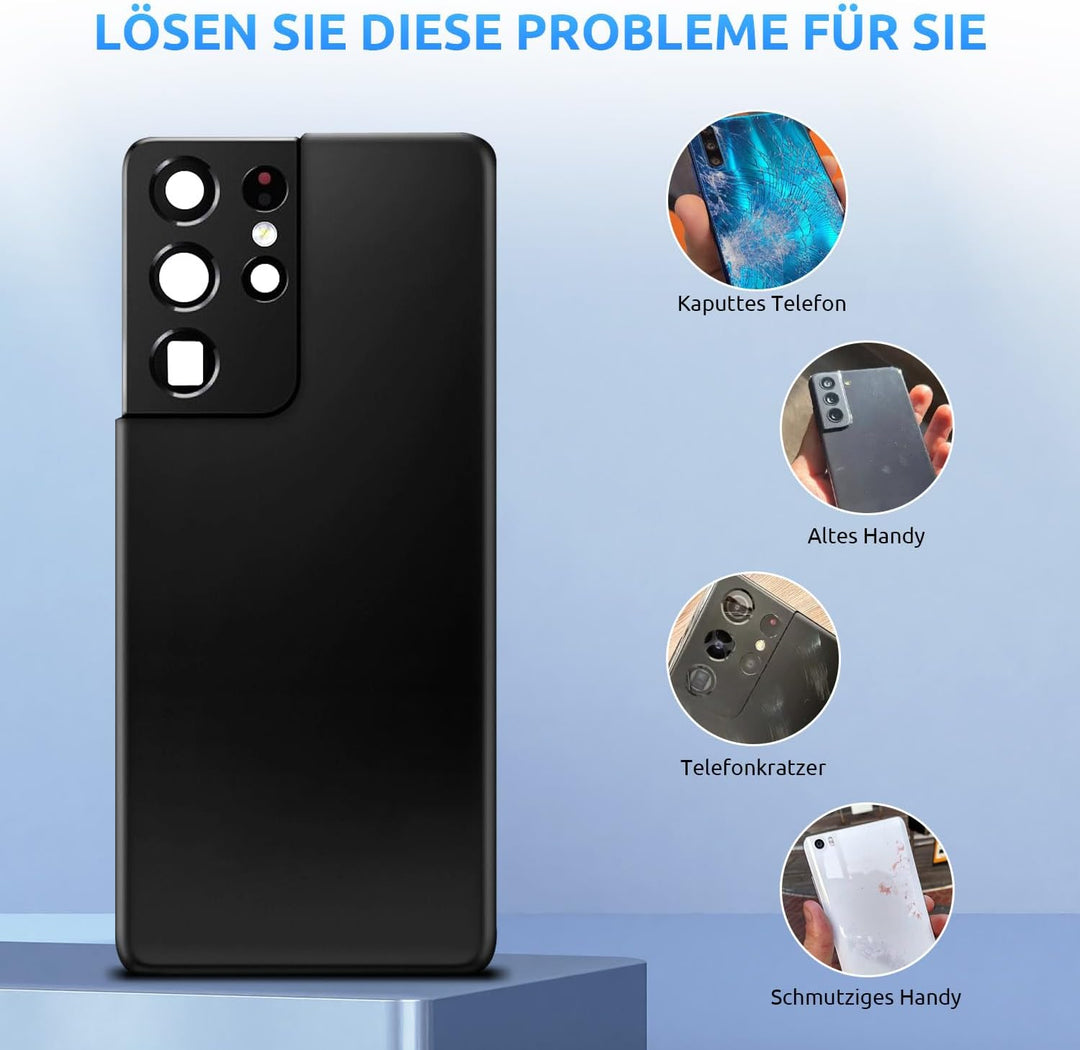 Eonpam Akkudeckel für Samsung Galaxy S21 Ultra 5G G998 Rückseite Glas Original Backcover Back Glas E